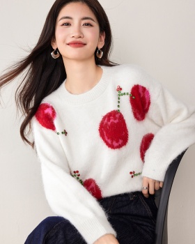 Small fellow lazy rhinestone thick white sweater