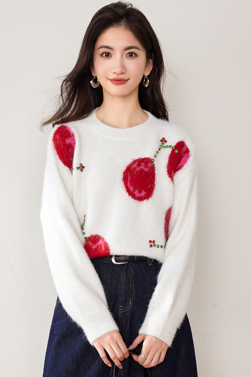 Small fellow lazy rhinestone thick white sweater