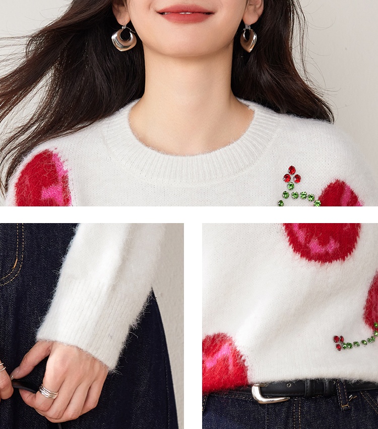 Small fellow lazy rhinestone thick white sweater