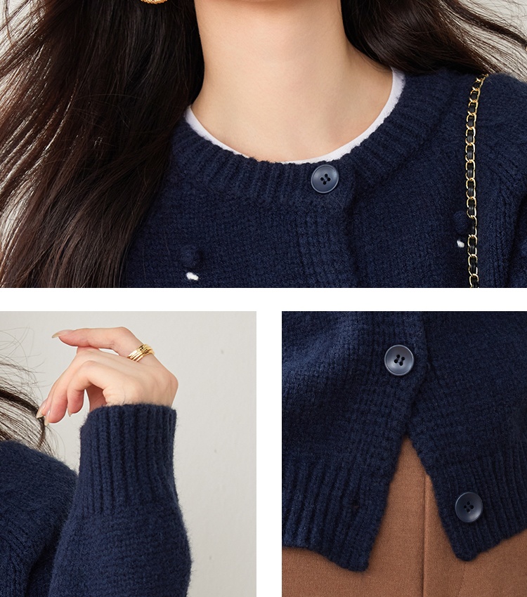 Embroidery round neck coat autumn hairball sweater for women