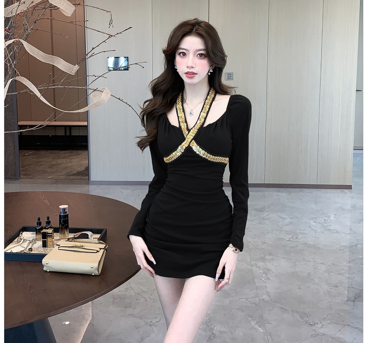 Autumn and winter halter rhinestone dress for women