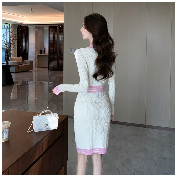 Autumn and winter T-back pinched waist dress for women