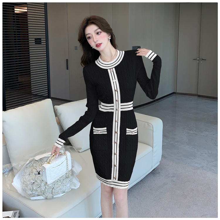 Autumn and winter T-back pinched waist dress for women