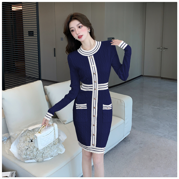 Autumn and winter T-back pinched waist dress for women