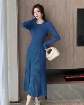 Knitted A-line dress long bottoming sweater dress for women