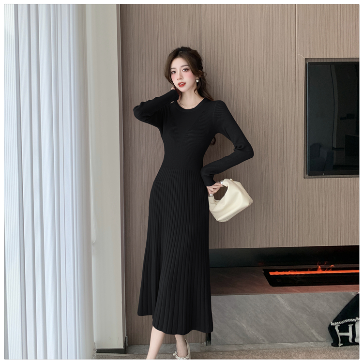 Knitted A-line dress long bottoming sweater dress for women