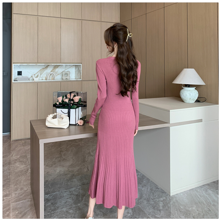 Knitted A-line dress long bottoming sweater dress for women