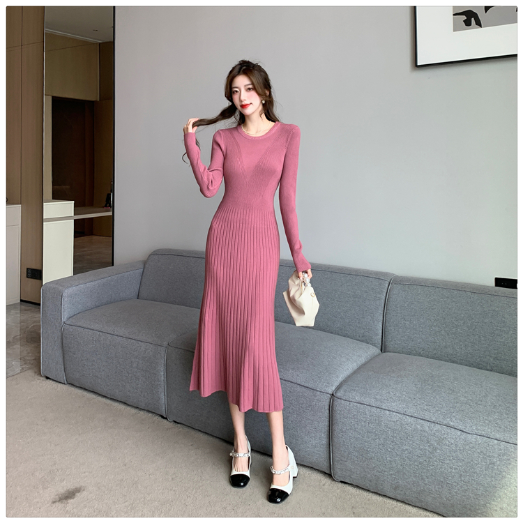 Knitted A-line dress long bottoming sweater dress for women