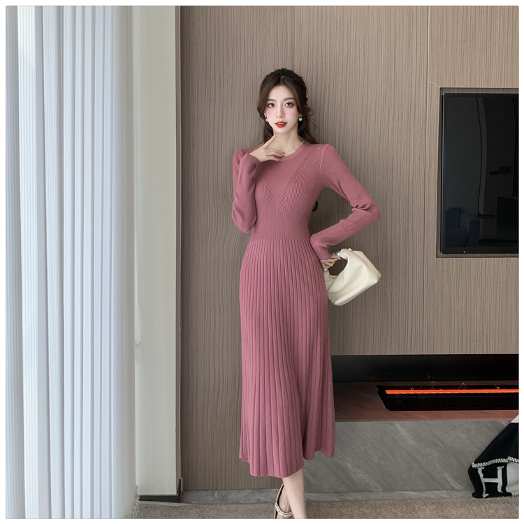 Knitted A-line dress long bottoming sweater dress for women