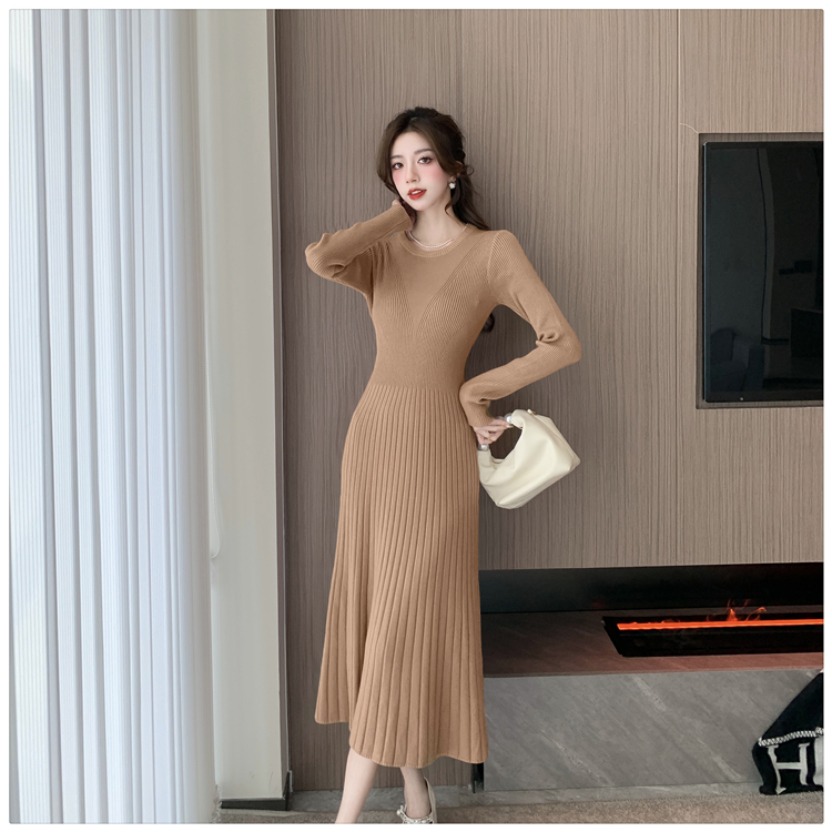 Knitted A-line dress long bottoming sweater dress for women