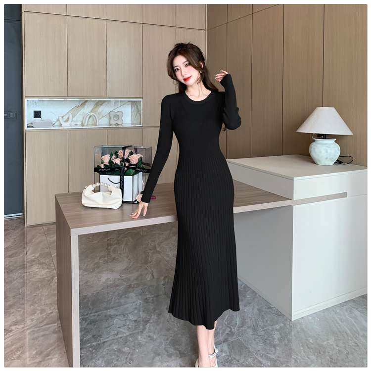 Knitted A-line dress long bottoming sweater dress for women