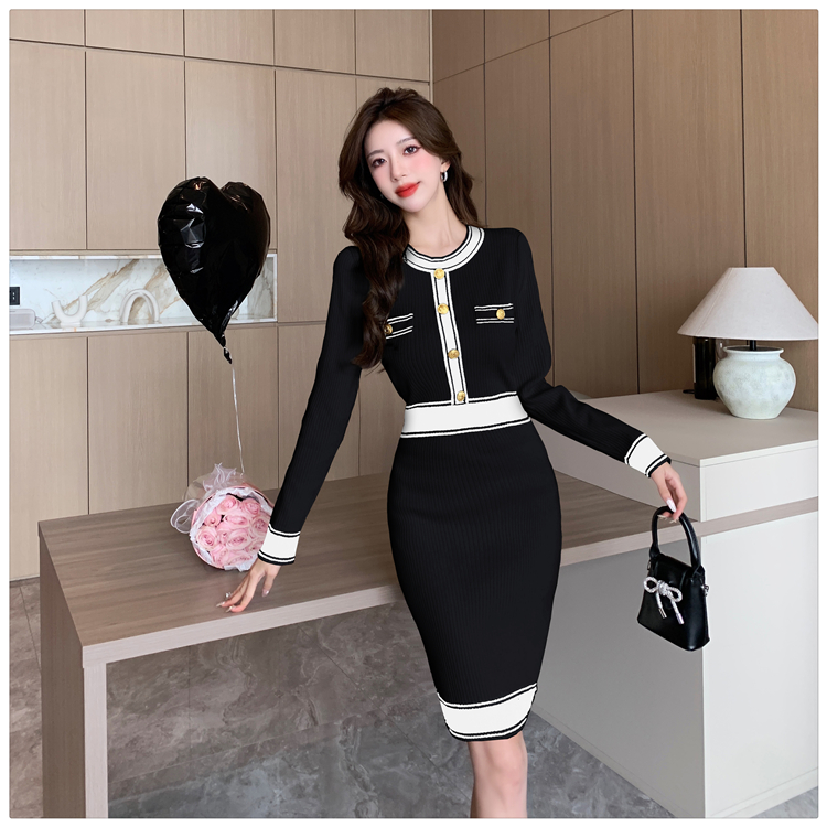 Chanelstyle knitted package hip temperament dress