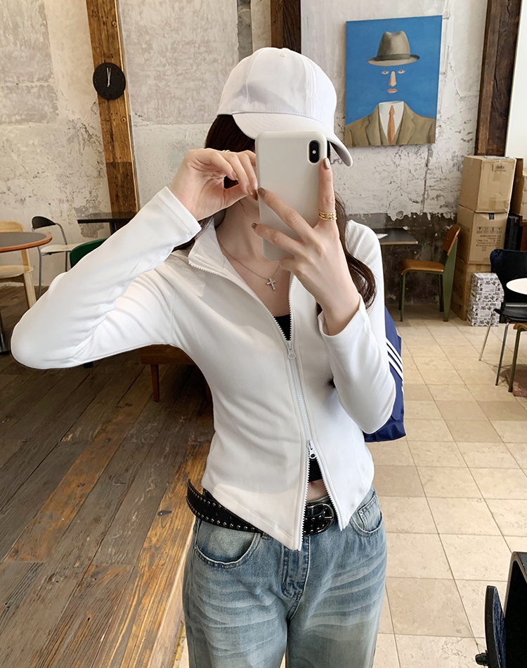 Cstand collar sueding tops Korean style jacket for women