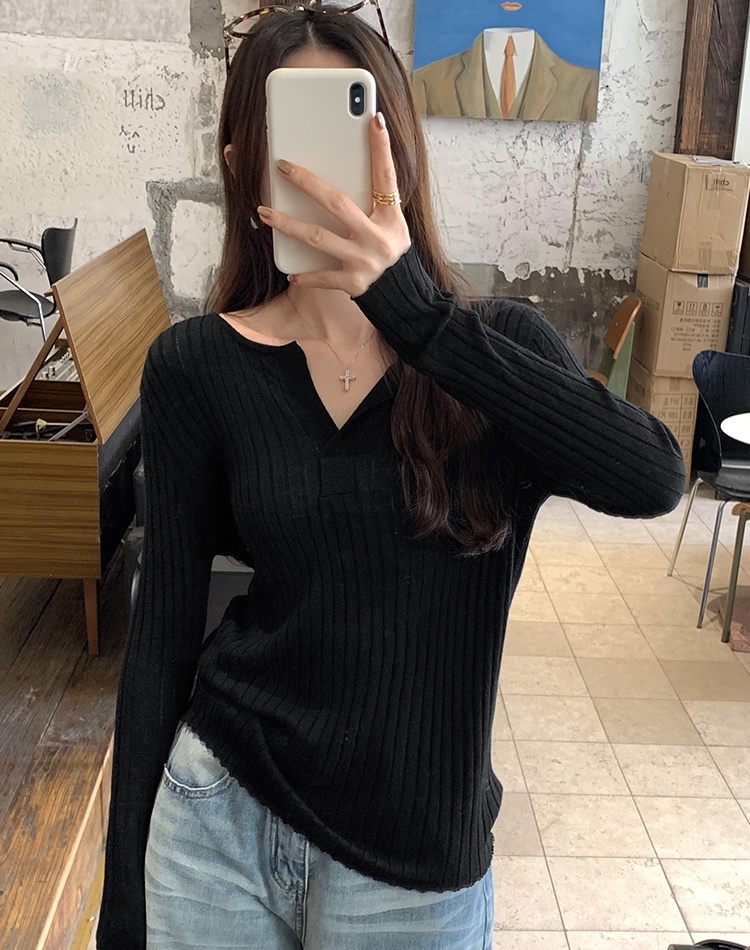 Autumn and winter inside the ride slim tops V-neck wool sweater