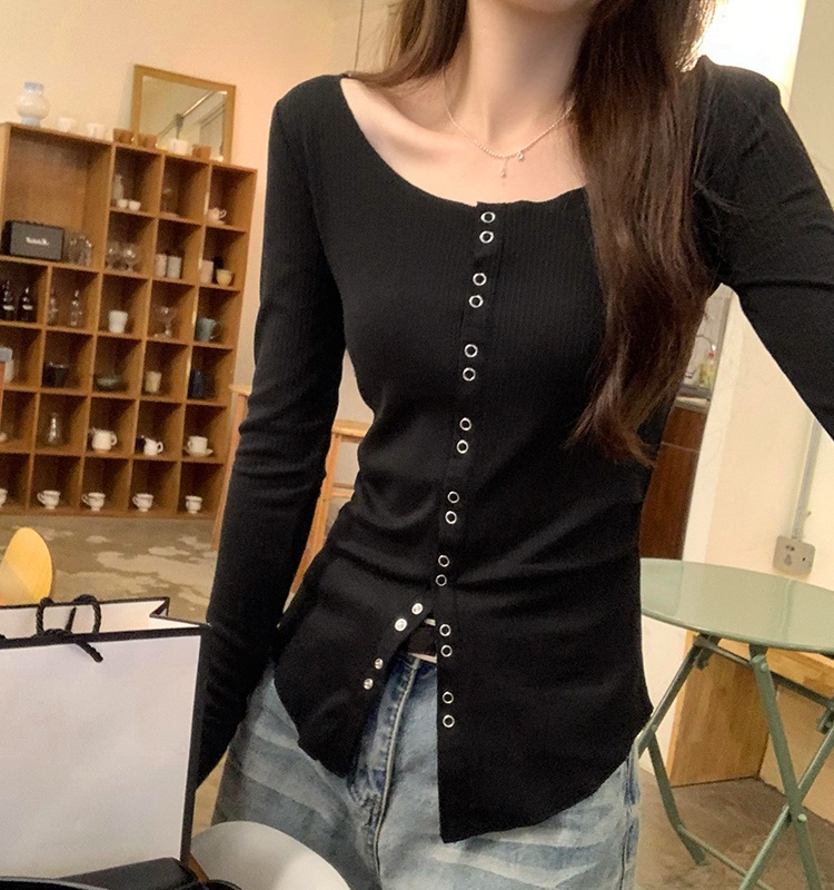 Slim long sleeve T-shirt sloping shoulder cardigan for women