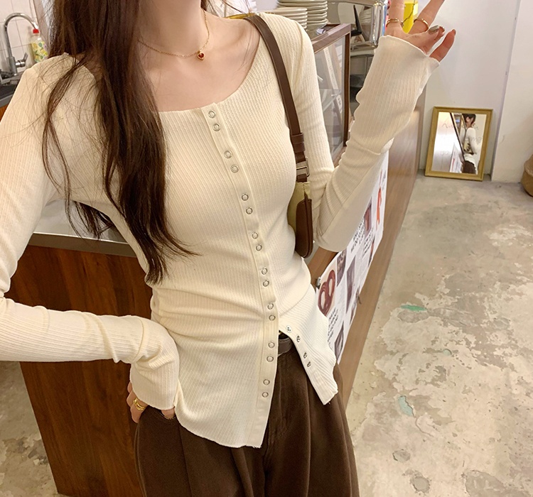 Slim long sleeve T-shirt sloping shoulder cardigan for women