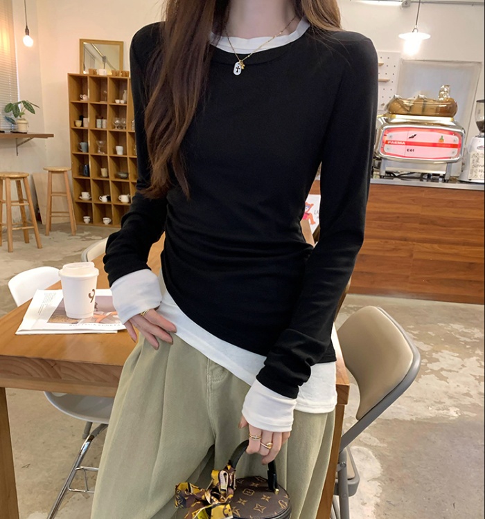 Long sleeve T-shirt Pseudo-two bottoming shirt for women