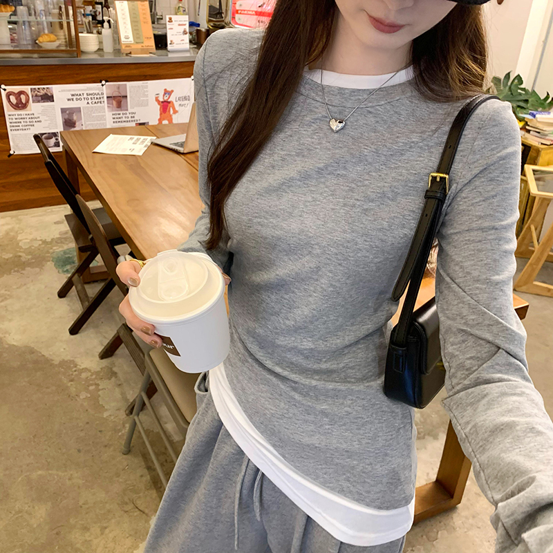 Long sleeve T-shirt Pseudo-two bottoming shirt for women