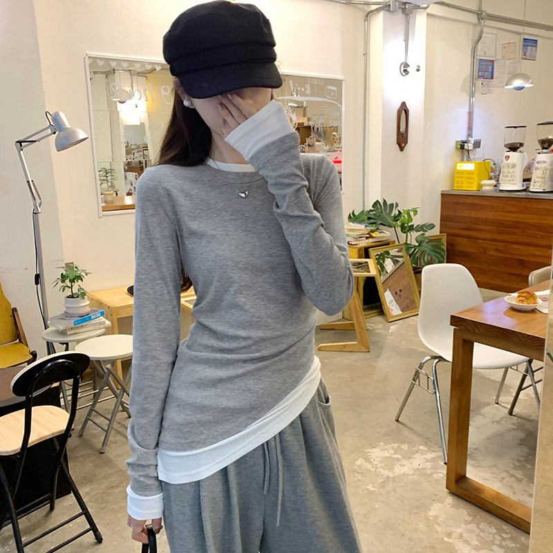 Long sleeve T-shirt Pseudo-two bottoming shirt for women