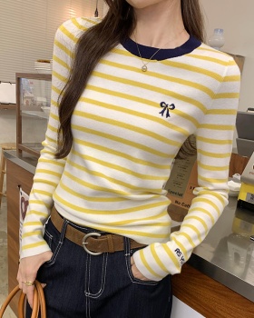 Autumn and winter unique tops embroidery stripe sweater