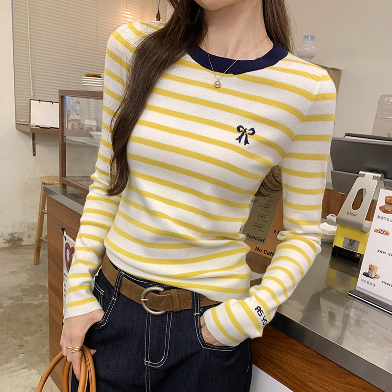 Autumn and winter unique tops embroidery stripe sweater