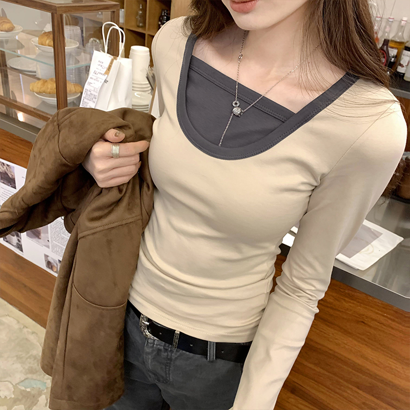 Long sleeve slim tops mixed colors T-shirt for women