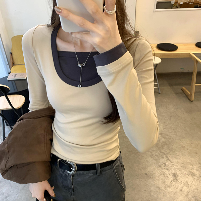 Long sleeve slim tops mixed colors T-shirt for women