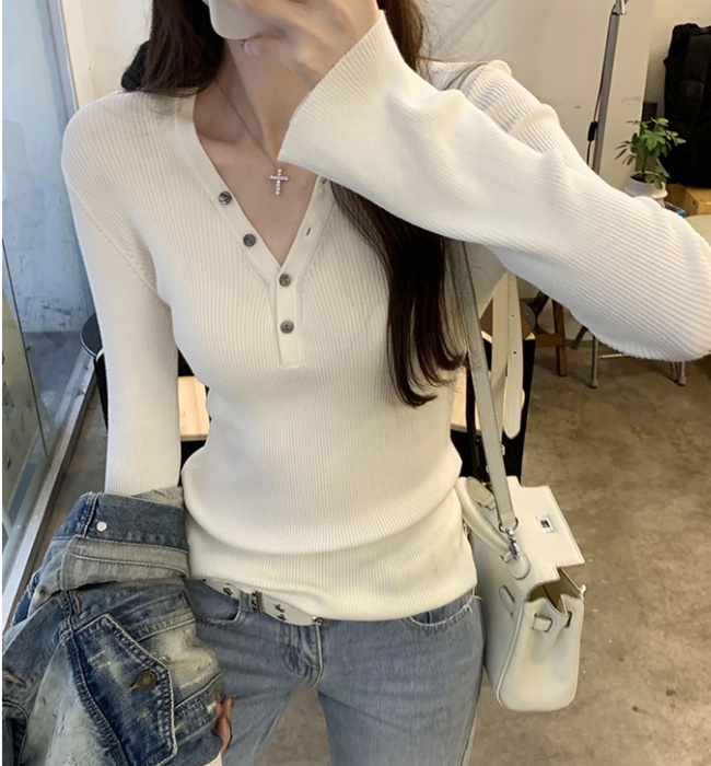 Autumn and winter Korean style tops V-neck sweater for women