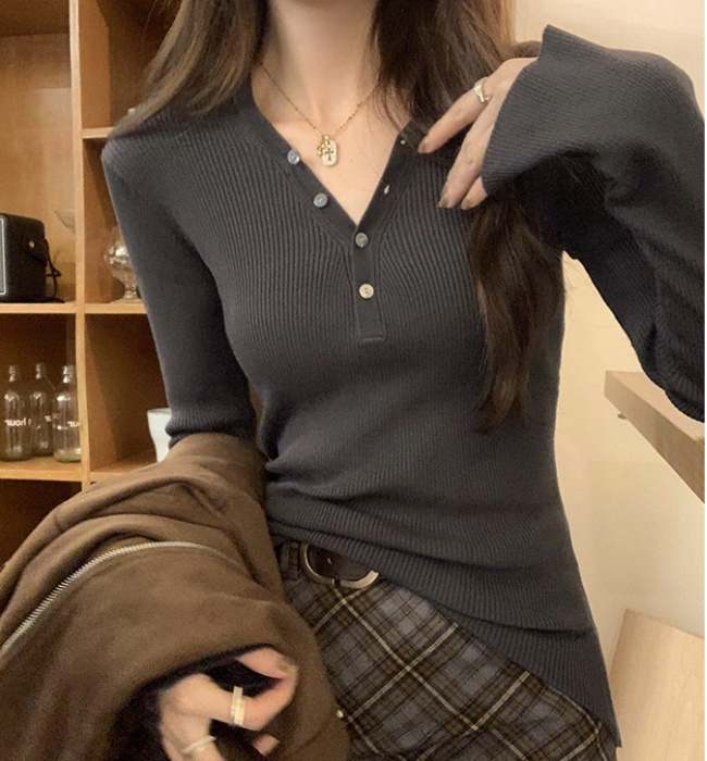 Autumn and winter Korean style tops V-neck sweater for women