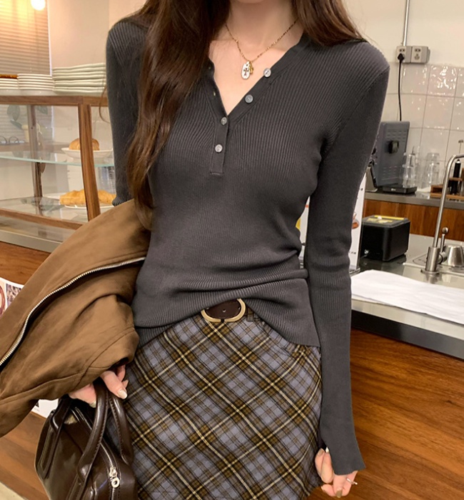 Autumn and winter Korean style tops V-neck sweater for women