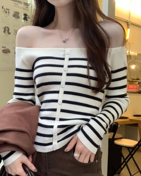 Long sleeve niche sweater stripe slim tops