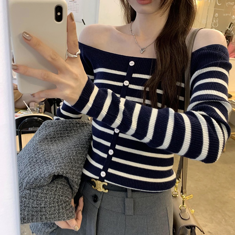 Long sleeve niche sweater stripe slim tops