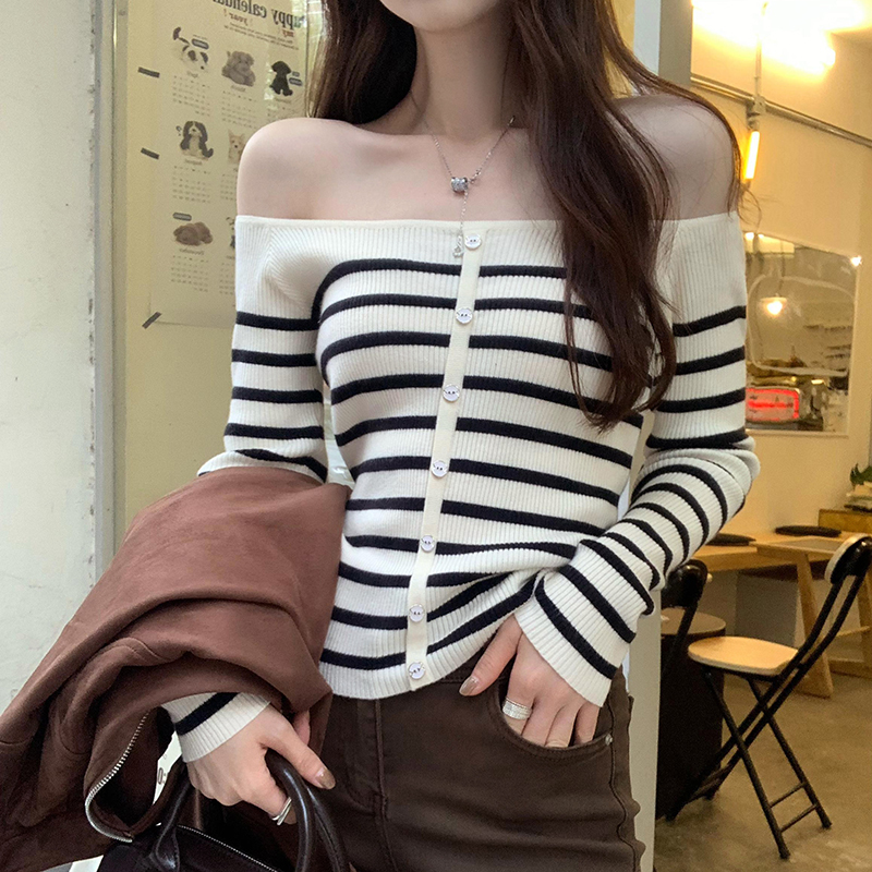 Long sleeve niche sweater stripe slim tops