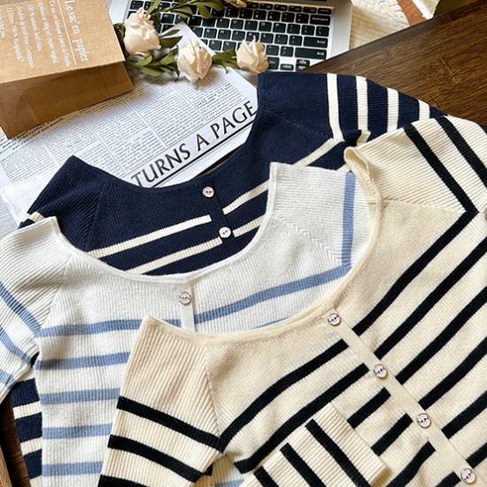 Long sleeve niche sweater stripe slim tops