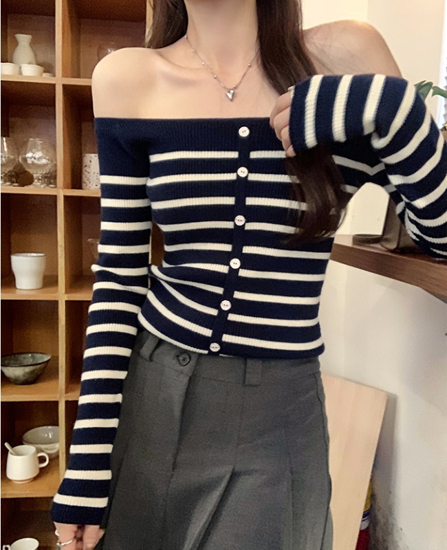 Long sleeve niche sweater stripe slim tops