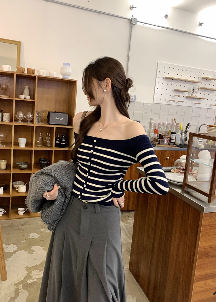 Long sleeve niche sweater stripe slim tops