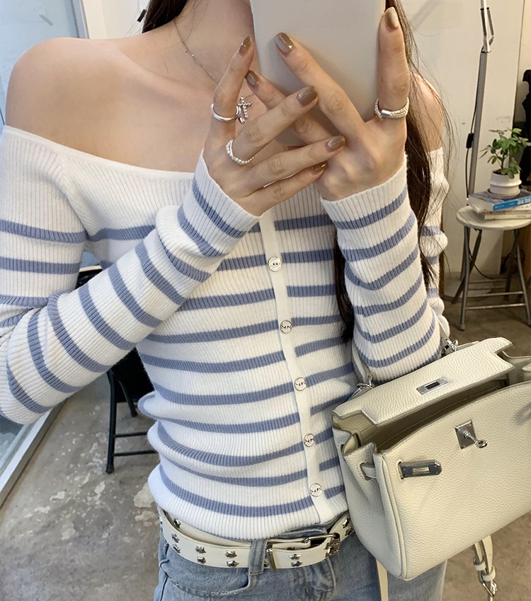 Long sleeve niche sweater stripe slim tops