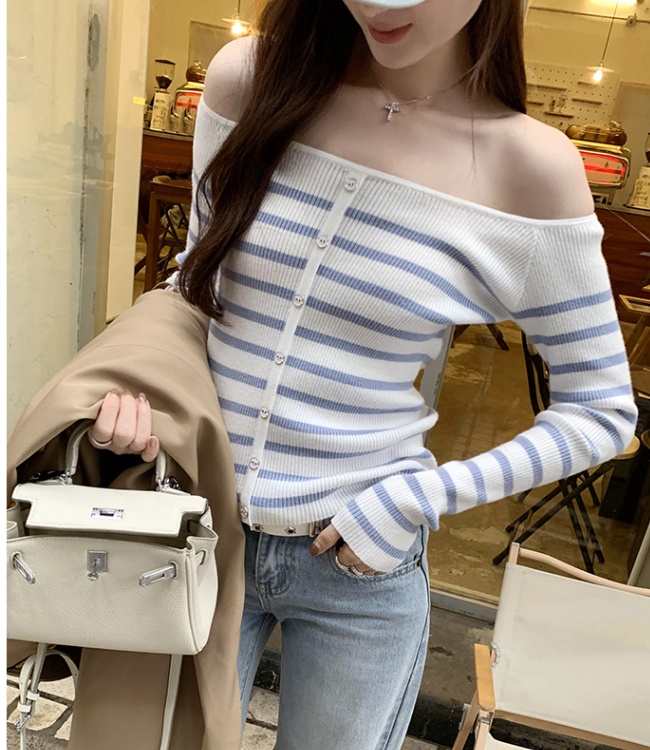 Long sleeve niche sweater stripe slim tops