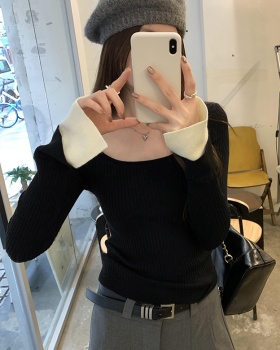 Black mixed colors sweater Korean style tops for women