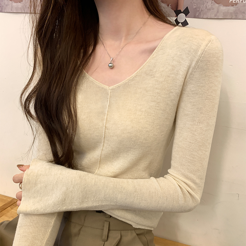 Autumn and winter wool sweater V-neck tops for women