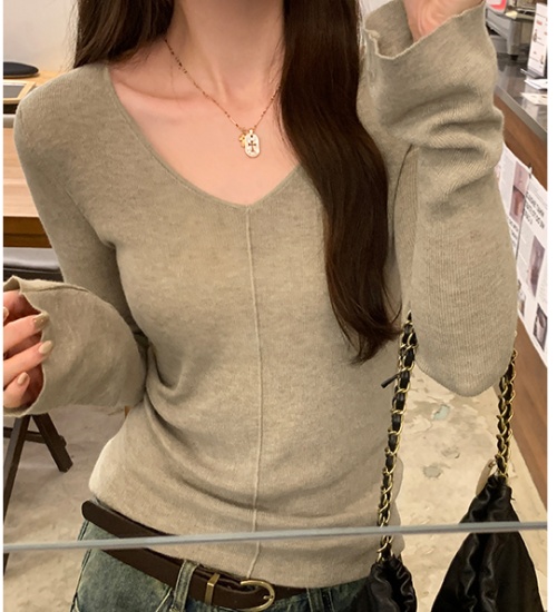 Autumn and winter wool sweater V-neck tops for women