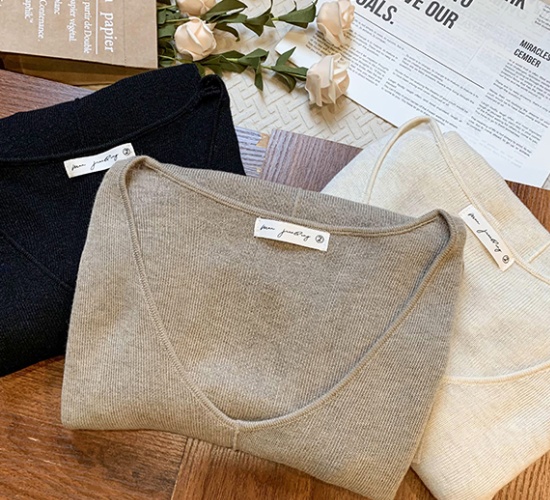 Autumn and winter wool sweater V-neck tops for women