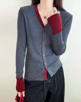 All-match loose sweater V-neck mixed colors tops for women