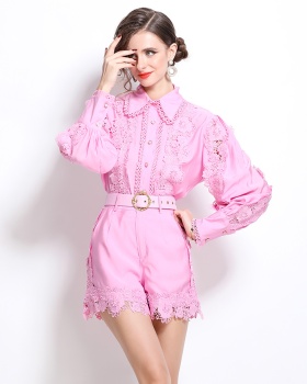 Embroidery stereoscopic shirt lace shorts 2pcs set