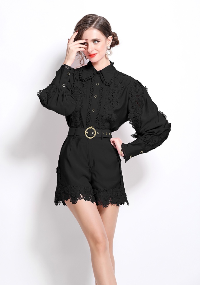 Embroidery stereoscopic shirt lace shorts 2pcs set