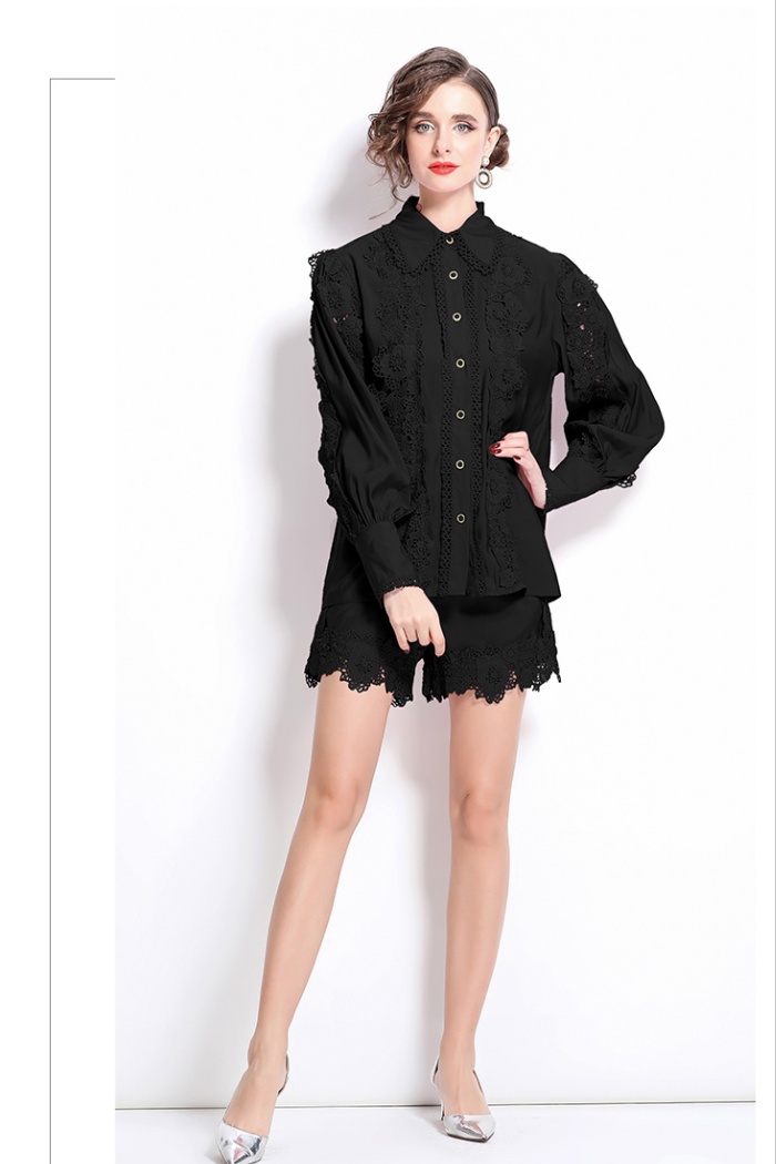 Embroidery stereoscopic shirt lace shorts 2pcs set