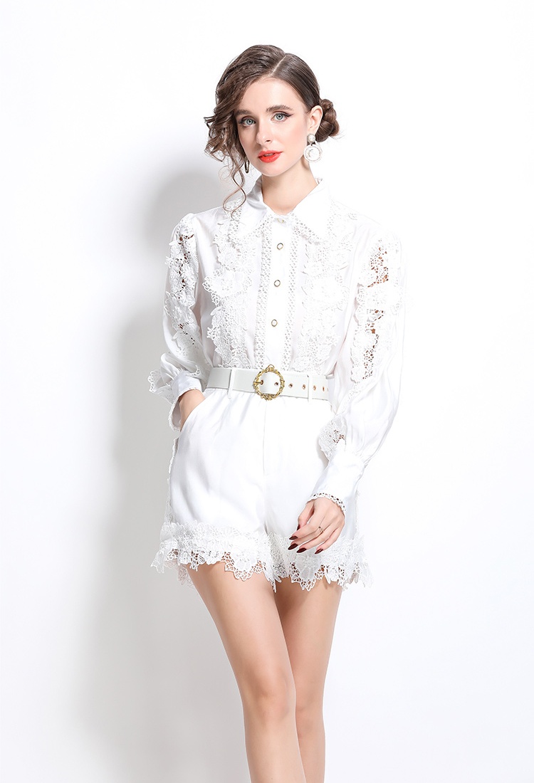 Embroidery stereoscopic shirt lace shorts 2pcs set