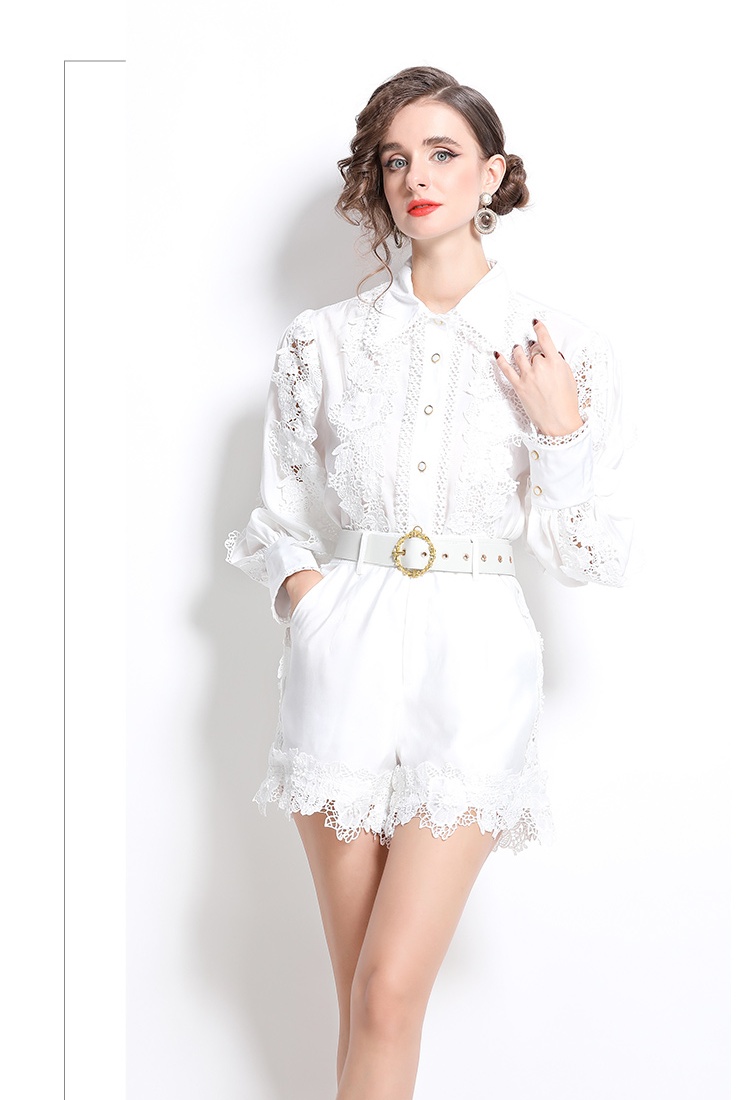 Embroidery stereoscopic shirt lace shorts 2pcs set