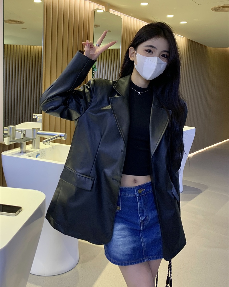 Locomotive loose business suit Casual leather coat for women