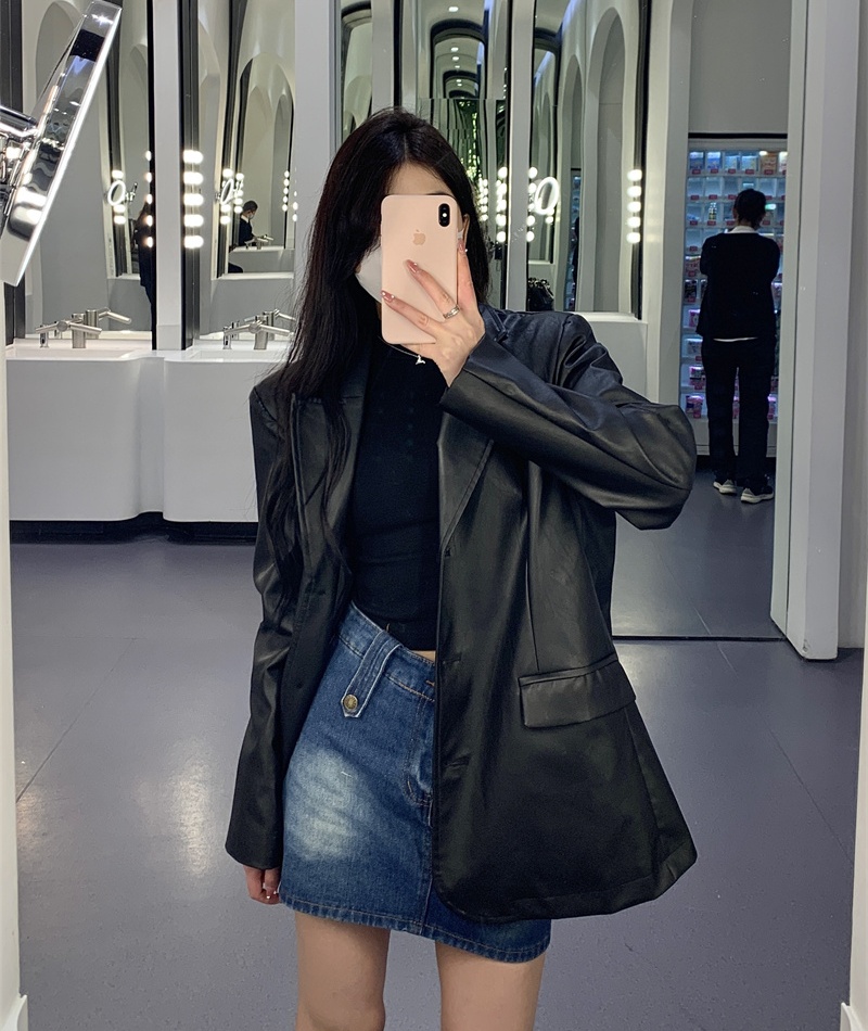 Locomotive loose business suit Casual leather coat for women